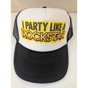 I Party‎ Like A Rockstar Trucker Hat Black White Novelty Snapback Cap